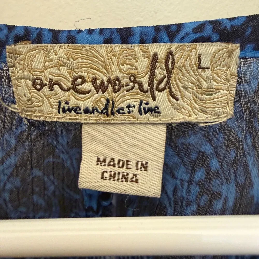 Oneworld Blue Paisley Layered‎ Tank Top Poncho Set L